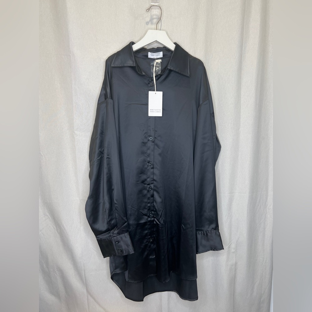 Brunette The Label Black Satin Shirt Dress (L/XL)